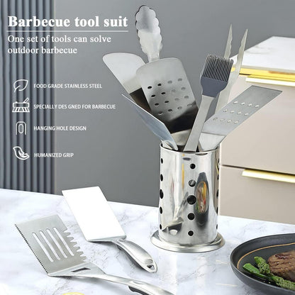BBQ Grillbesteck Set 10-teilig Edelstahl Utensilienhalter hitzebeständig