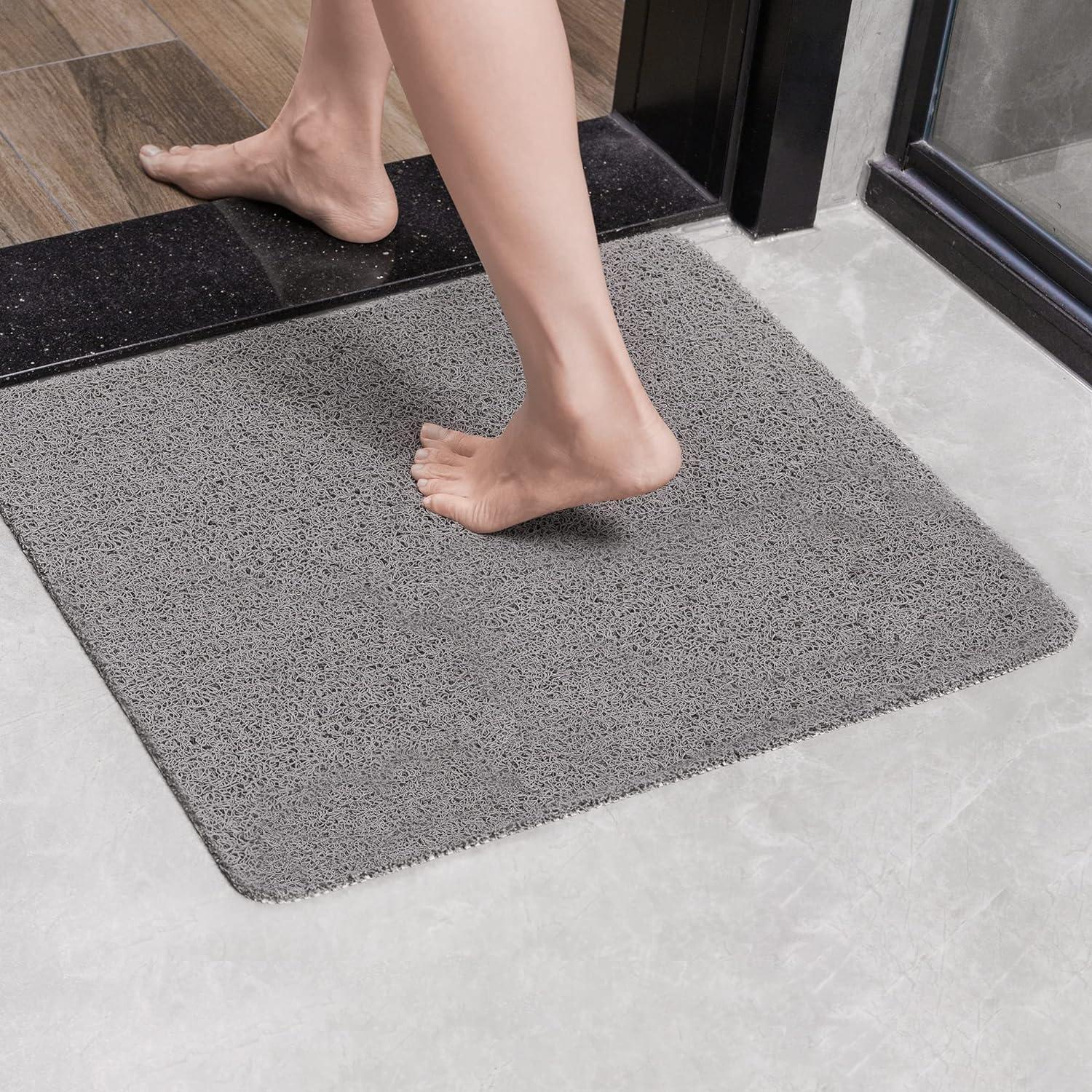Rutschfeste Duschmatte 60x60cm Badematte mit Ablauf Grau PVC-Luffa