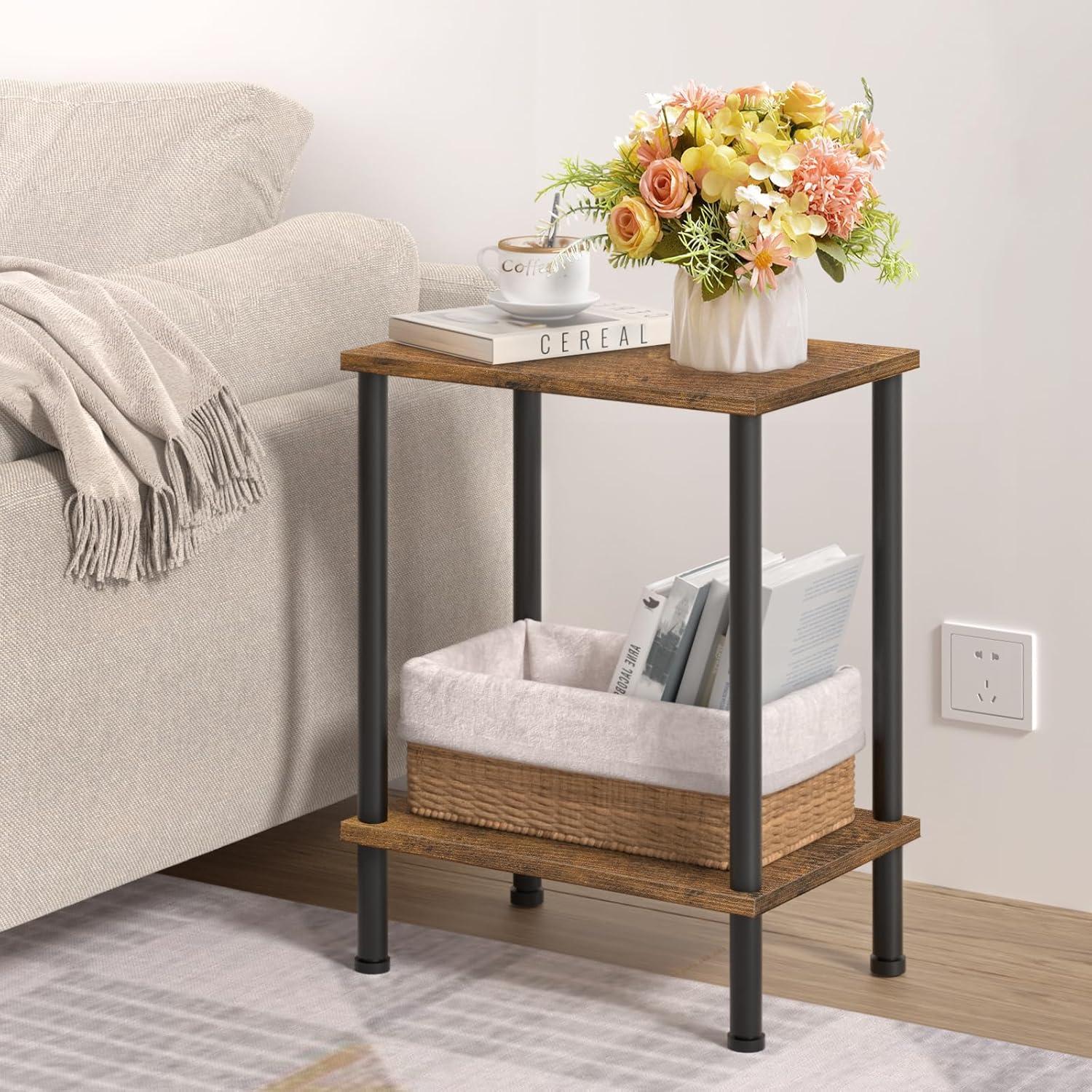 LELELINKY Beistelltisch Holz 2-Ebenen Nachttisch 40x30x55 Moderner Couchtisch 55cm Sofa Braun