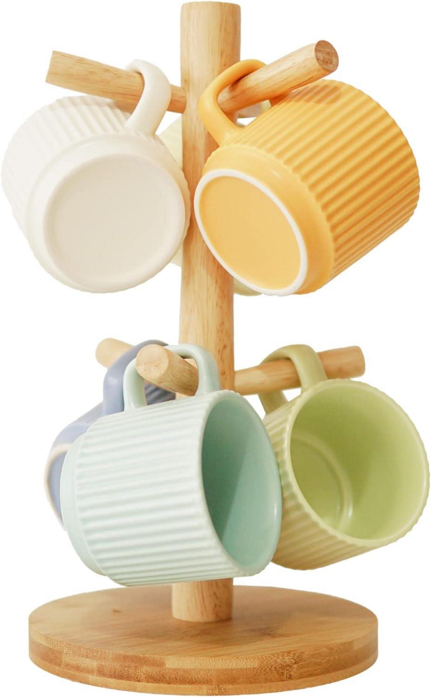 Rustikaler Tassenhalter mit 6 Haken - Holz Becherständer