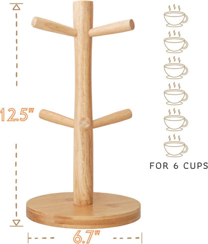 Rustikaler Tassenhalter mit 6 Haken - Holz Becherständer