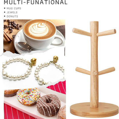 Kaffeetassenhalter aus Holz mit 6 Haken für Küche Arbeitsplatte_Bar