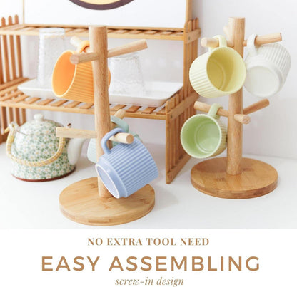 E-ROOM TREND Tassenhalter aus Bambus für Arbeitsplatte Küche Kaffee