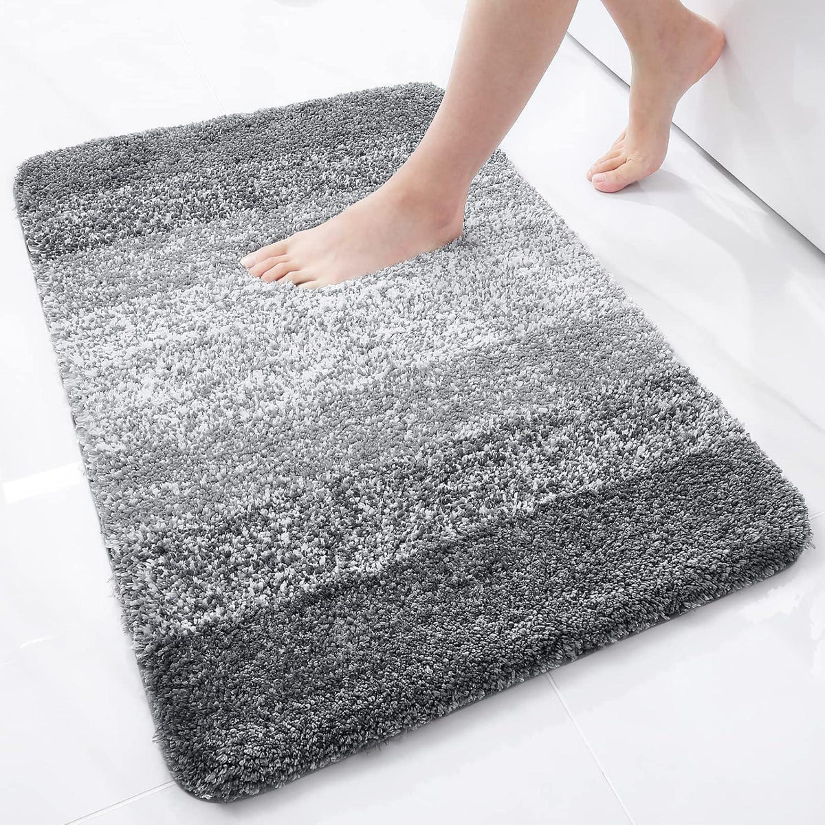 Weicher Hochflor Badteppich 51x76 cm Grau, rutschfest & saugfähig