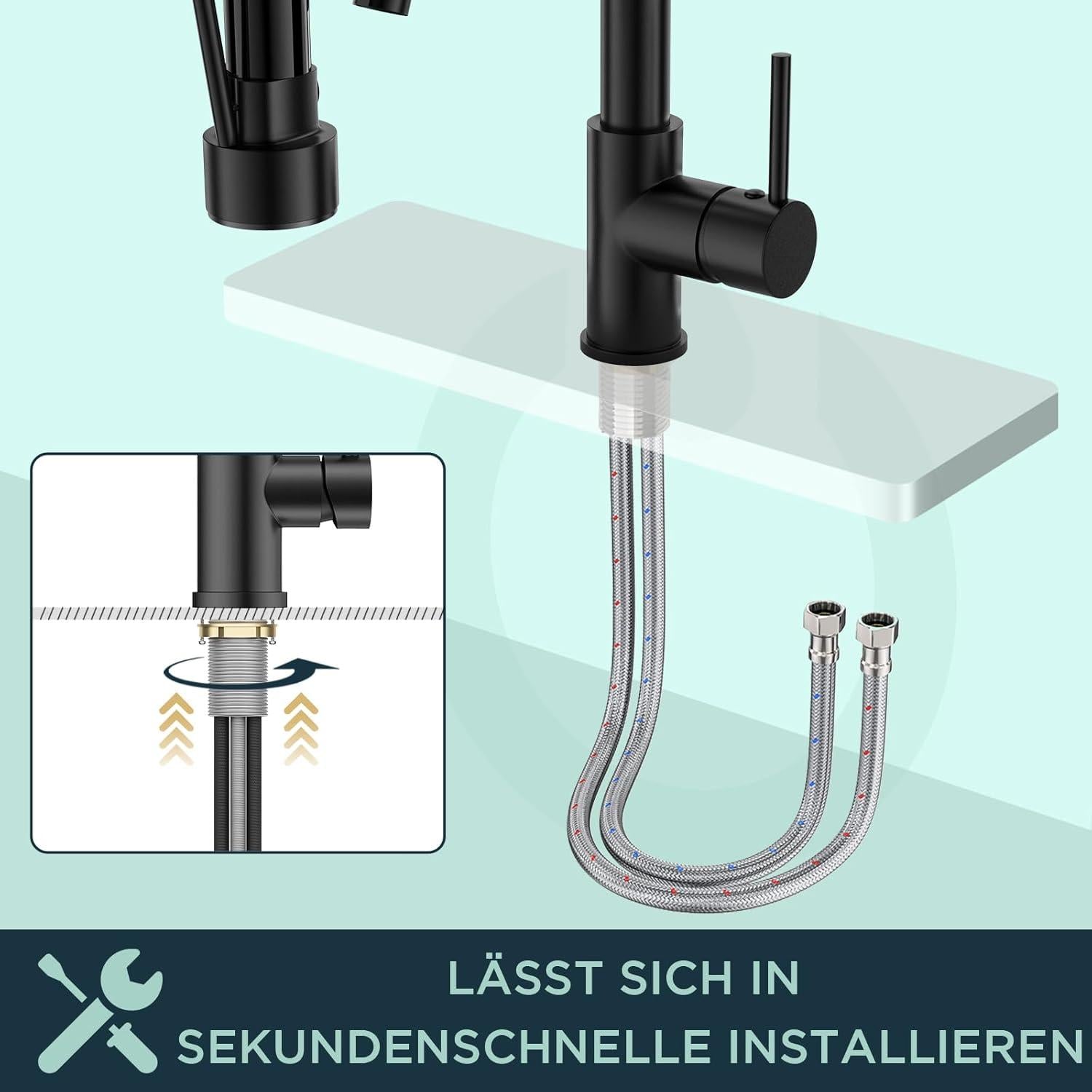 Wasserhahn Küche Schwarz Edelstahl Zweigriff Mischbatterie