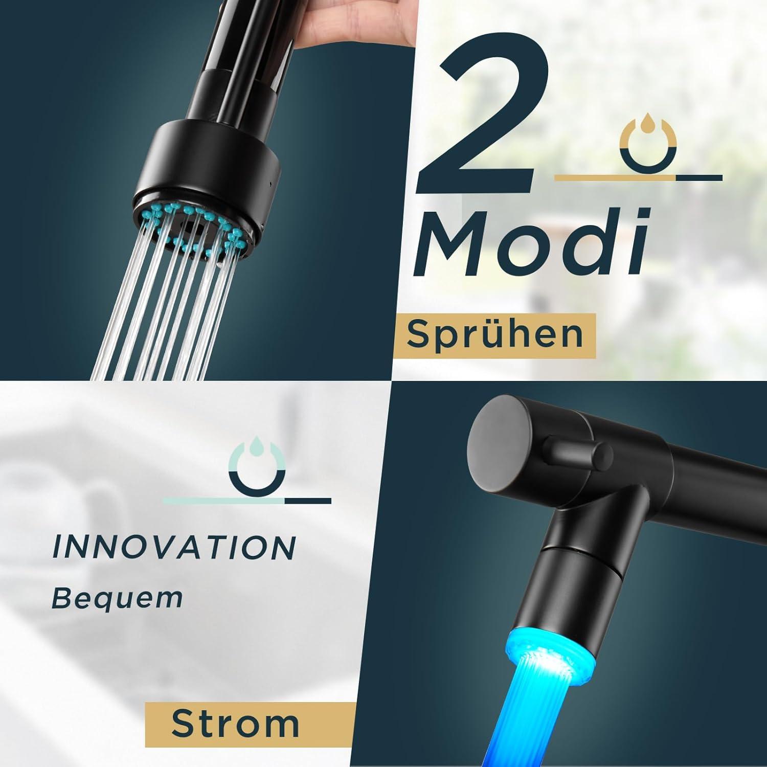 FORIOUS Wasserhahn Küche mit LED, Edelstahl 360° Schwenkbarkeit