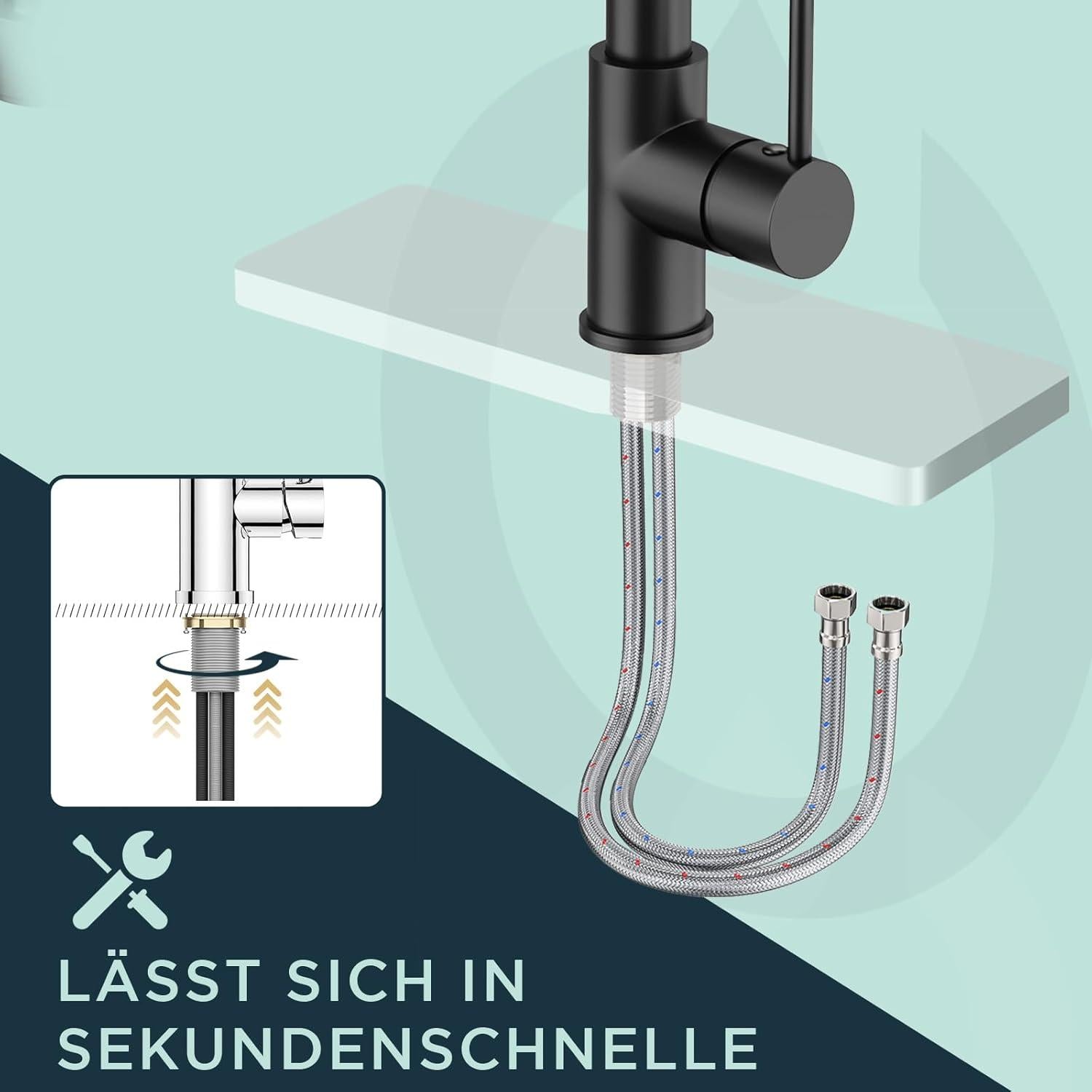 Edelstahl Küchenarmatur mit LED und 360°-Schwenkbarkeit - Schwarz