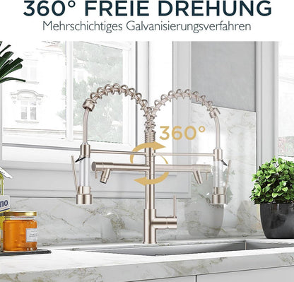 FORIOUS Schwarz Edelstahl Küchenarmatur mit Zweigriff 360° Schwenkbarkeit