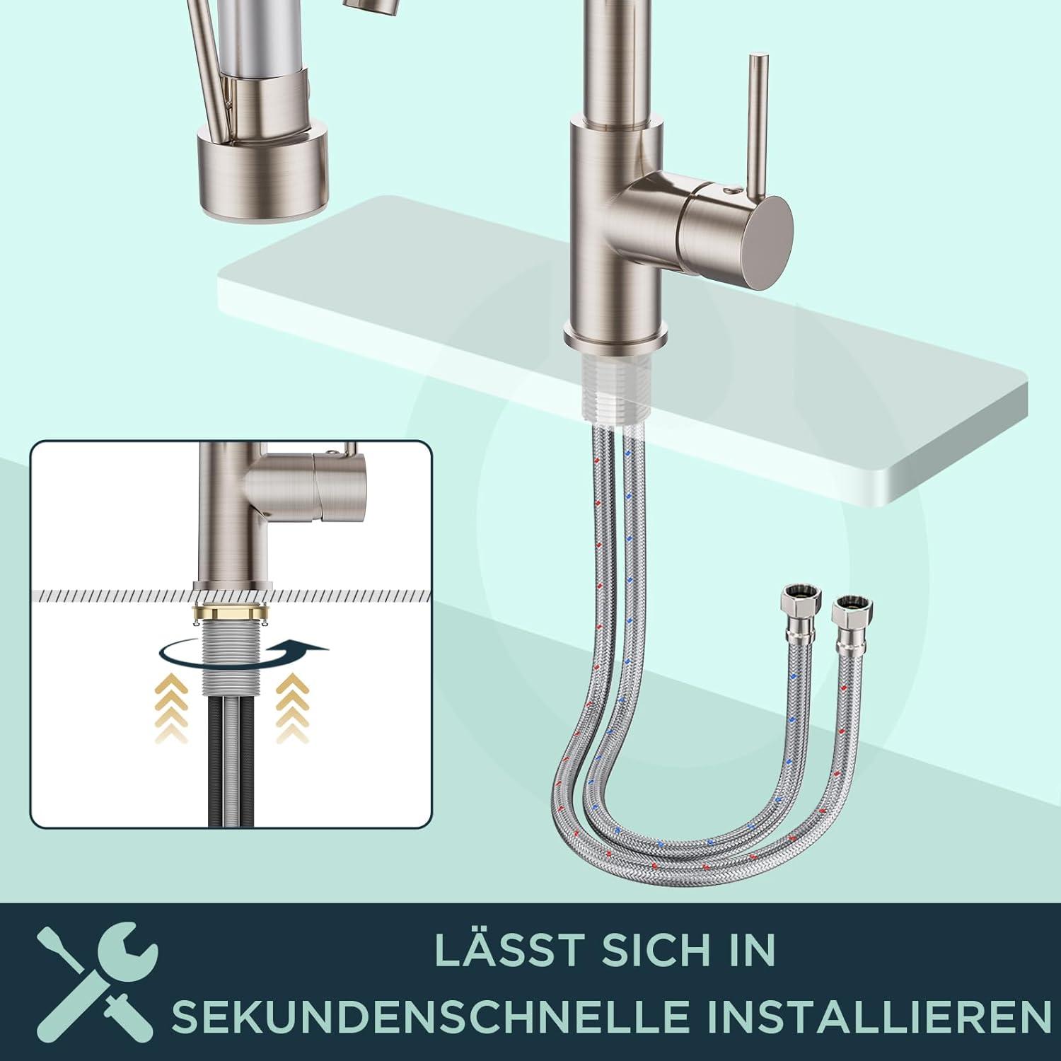 Wasserhahn Küche Schwarz Edelstahl 360° Schwenkbarkeit Doppelspray
