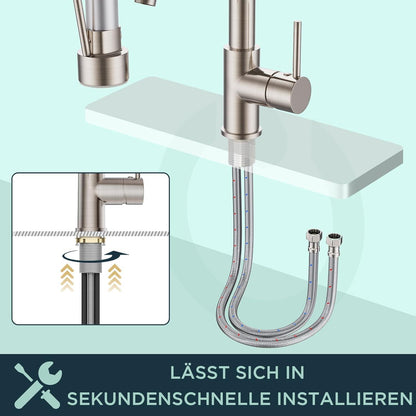 Wasserhahn Küche Schwarz Edelstahl 360° Schwenkbarkeit Doppelspray