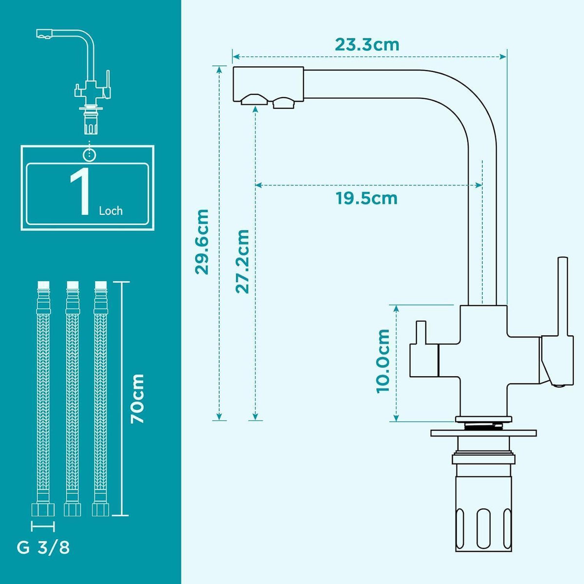 3-Wege Küchenarmatur mit Trinkwasserfunktion Edelstahl