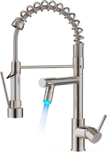 FORIOUS LED Wasserhahn Küche Edelstahl 360° Schwenkbarkeit Doppelspray