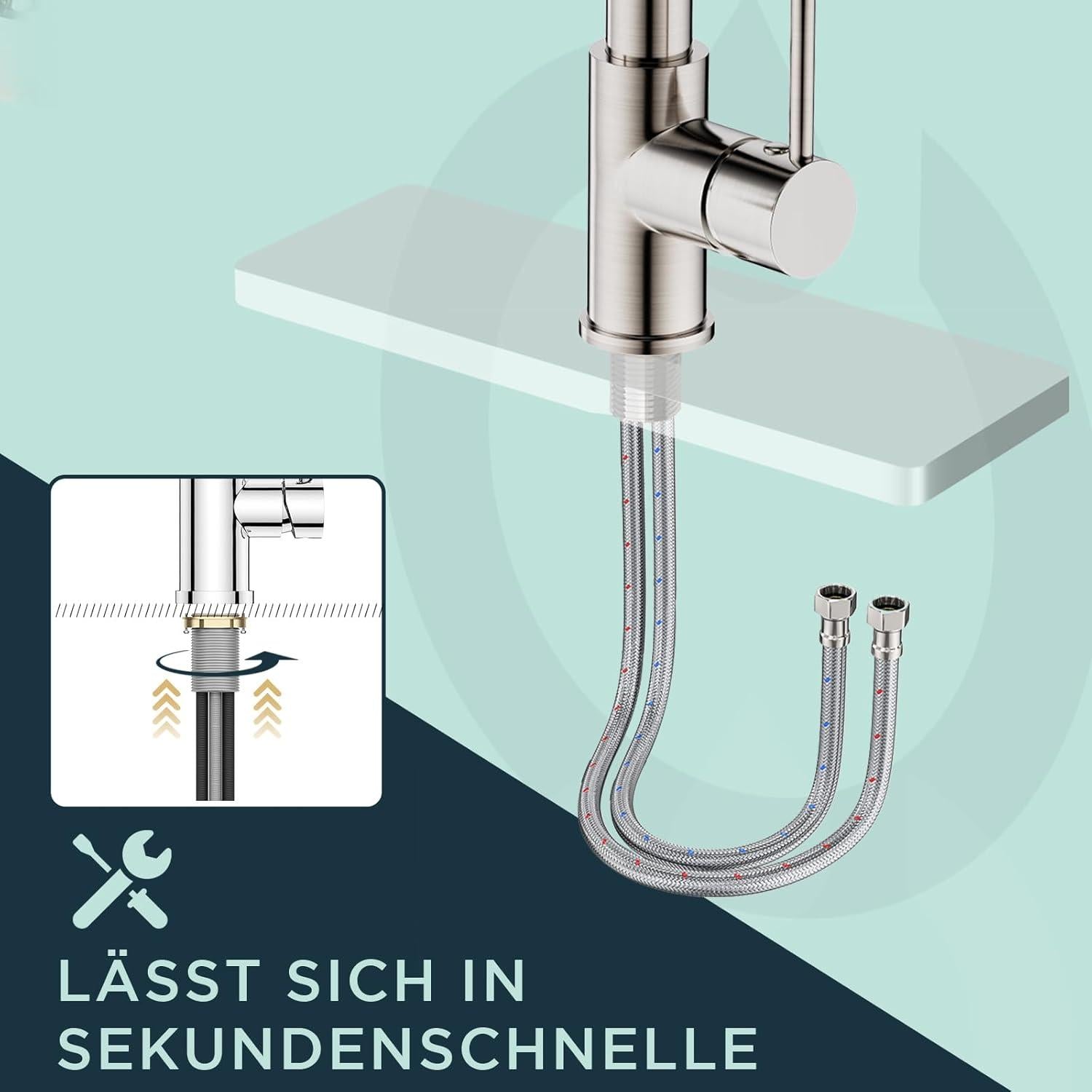 LED Wasserhahn Küche Edelstahl Zweigriff-Mischbatterie Doppelspray
