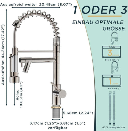 LED Wasserhahn Küche Edelstahl Doppelspray 360°-Schwenkbarkeit
