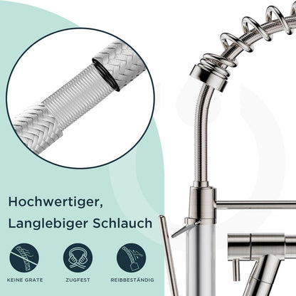 FORIOUS LED Wasserhahn Küche Edelstahl 360° Schwenkbar Doppelspray