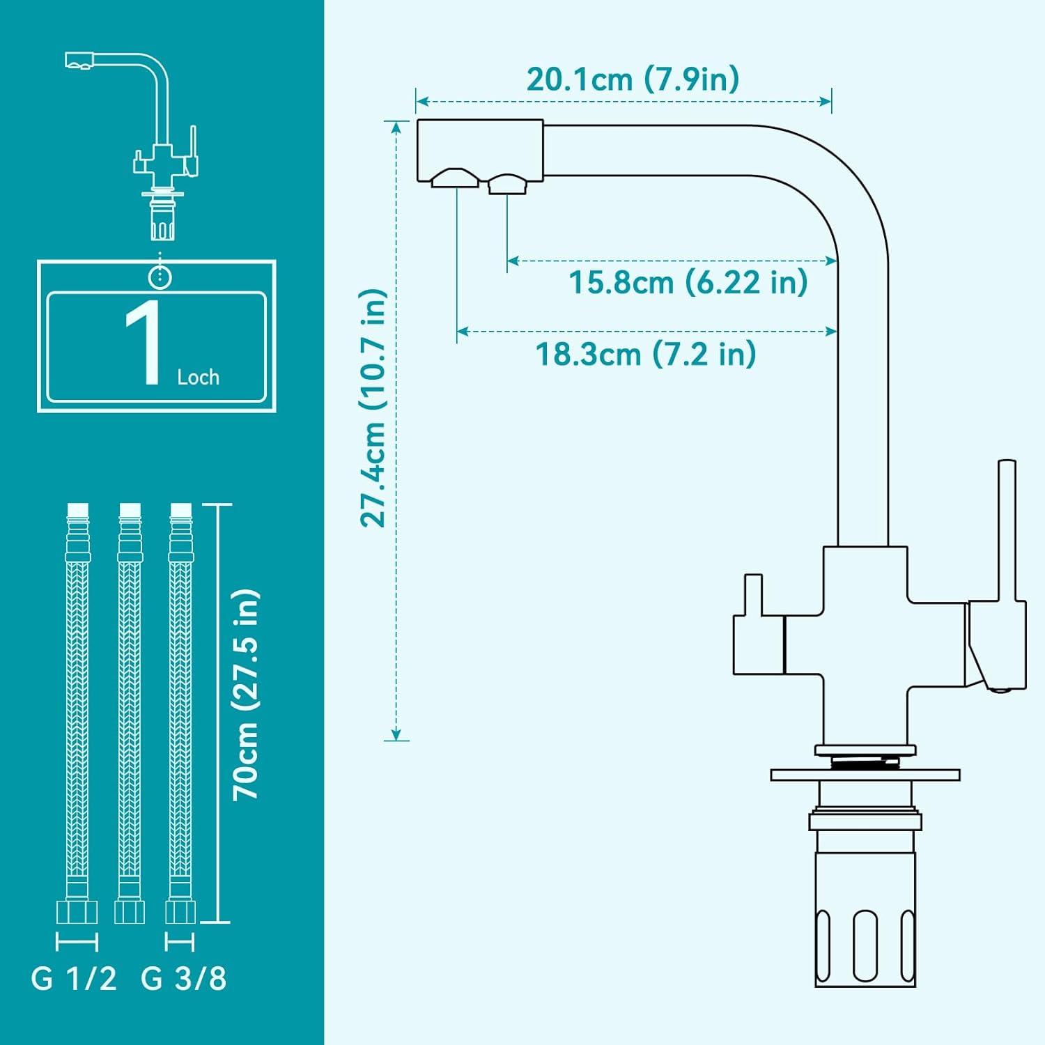 Wasserhahn Küche Schwarz 3-Wege Mischbatterie Edelstahl