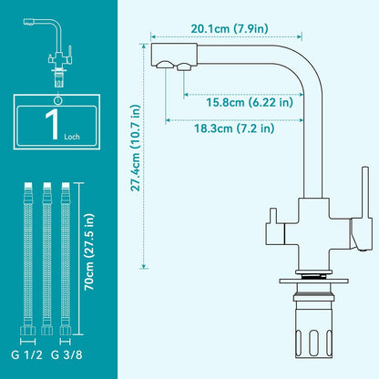 Wasserhahn Küche Schwarz 3-Wege Mischbatterie Edelstahl