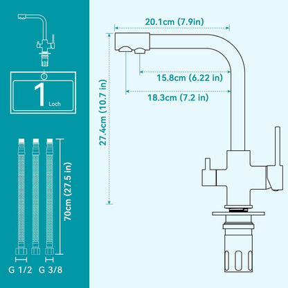 Wasserhahn Mischbatterie 3 Wege Küche Zweigriffig