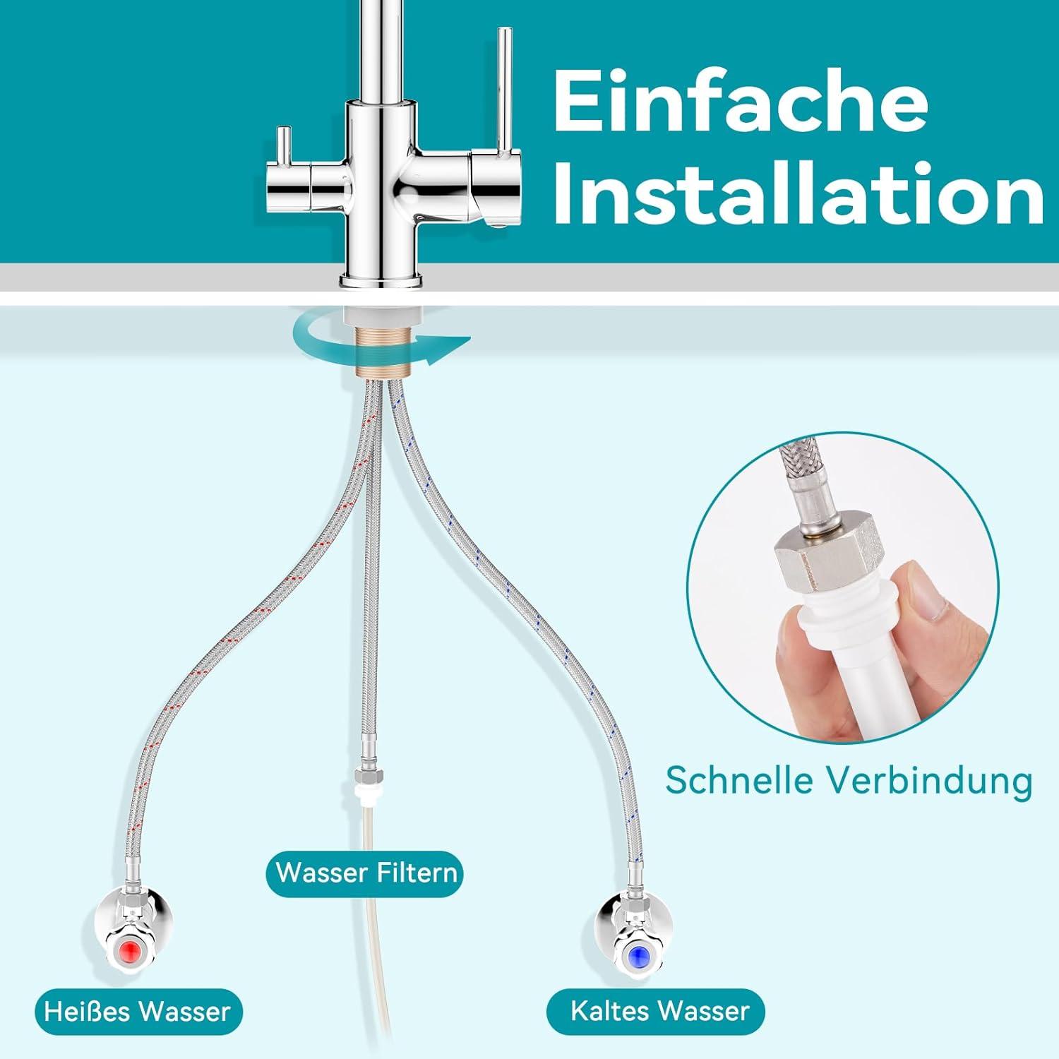 FORIOUS 3 Wege Wasserhahn Küche Edelstahl mit Trinkwasserauslauf