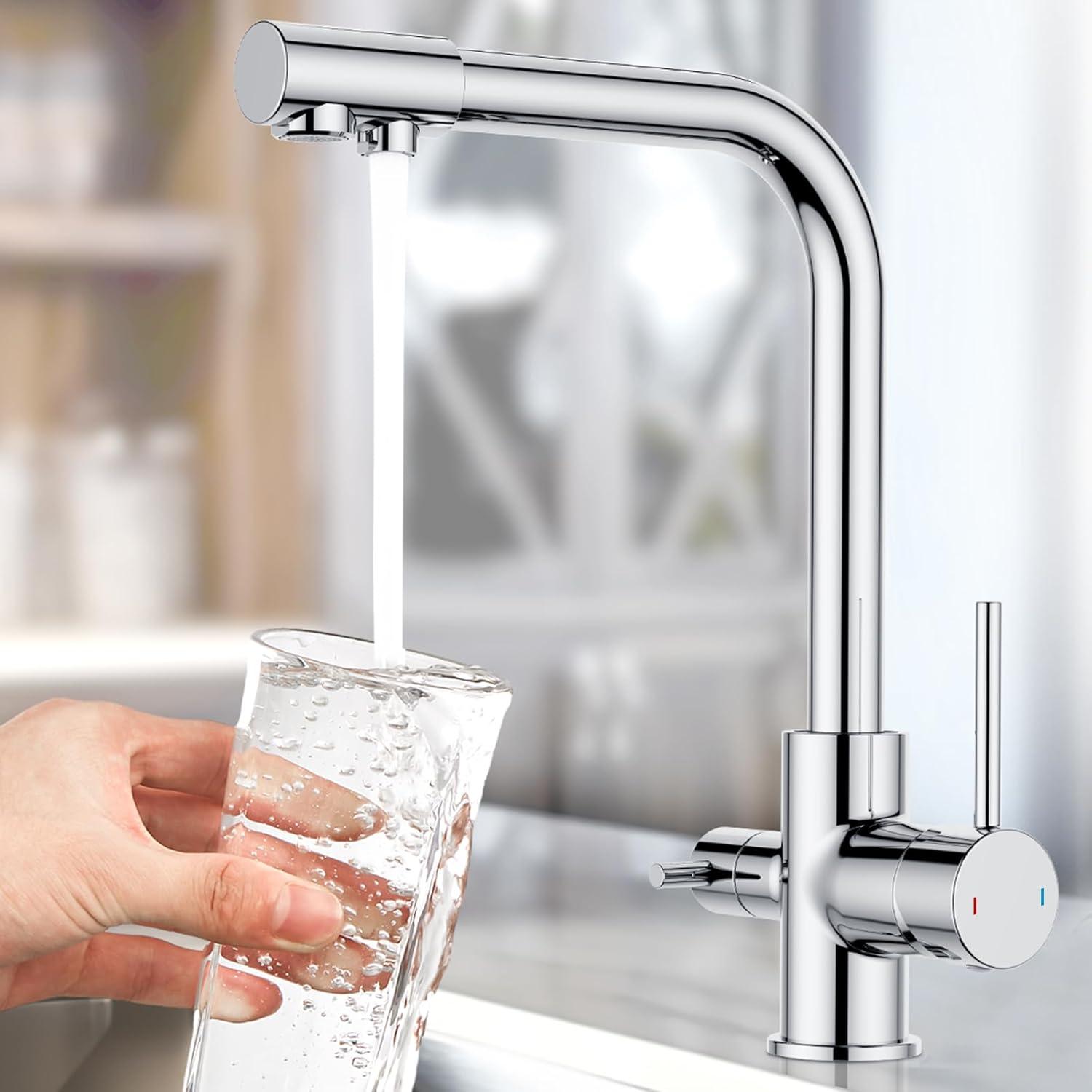 FORIOUS 3 Wege Wasserhahn Mischbatterie Edelstahl mit Trinkwasserauslauf