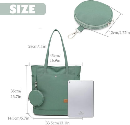Große Damen Schultertasche mit Münzbörsen Handtasche Canvas Grün