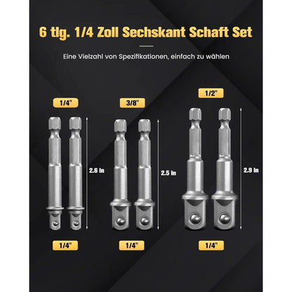 Stecknuss Adapter Set 3-teilig 1/4", 3/8", 1/2" für Bohrmaschine