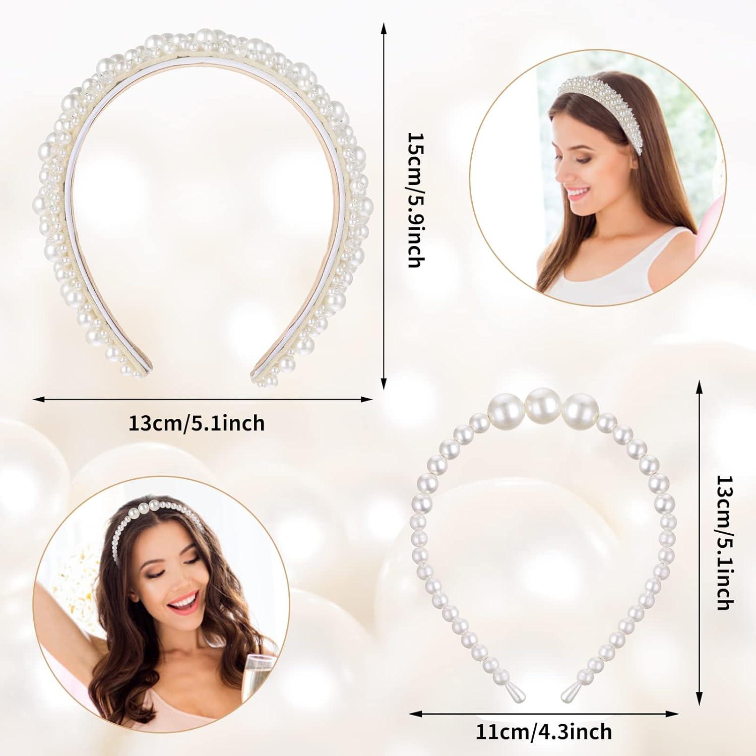 2er Set Perlen Haarreif Damen Weiß Hochzeit Stirnband Braut