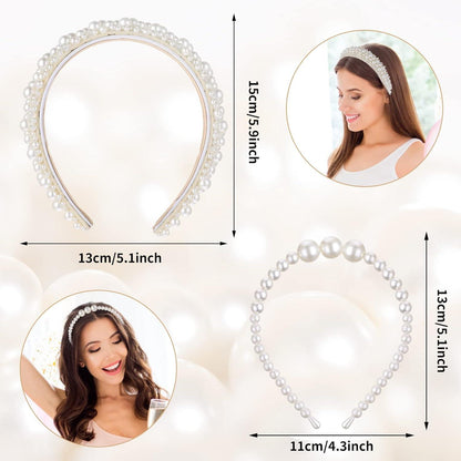2er Set Perlen Haarreif Damen Weiß Hochzeit Stirnband Braut