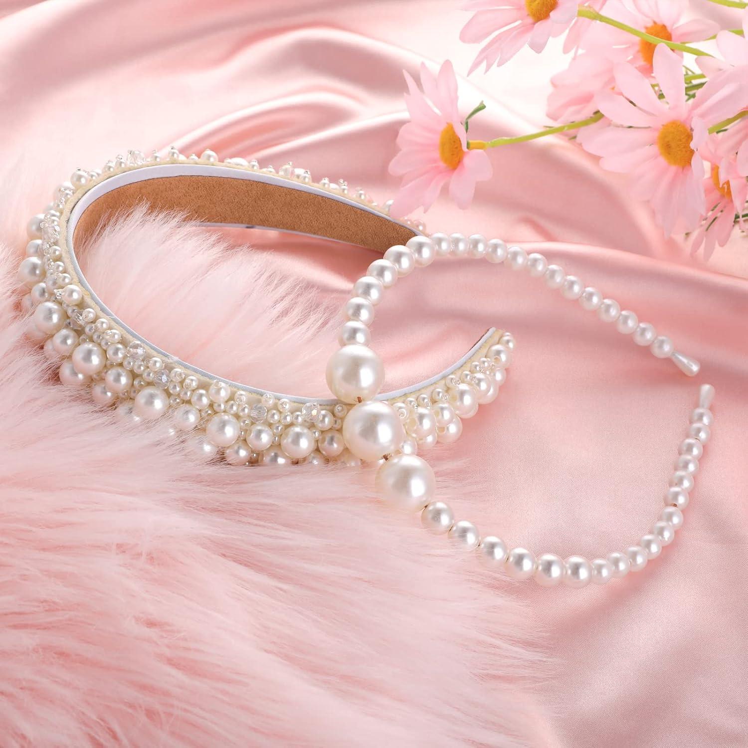 Weißer Perlen Haarreif Set für Braut und Mädchen Hochzeit Haarschmuck