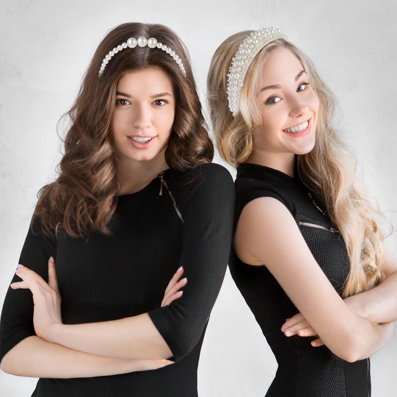 2er Set Perlen Haarreif Braut Mädchen Weiß Hochzeit Stirnband Damen