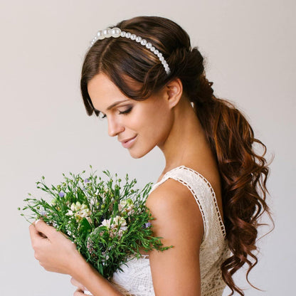 2er Set Perlen Haarreif Braut Mädchen Stirnbänder Weiß Hochzeit Haarschmuck