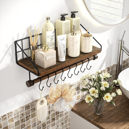 Schweberegal Holz Gewürzregal Schwarz Metall 8 Haken