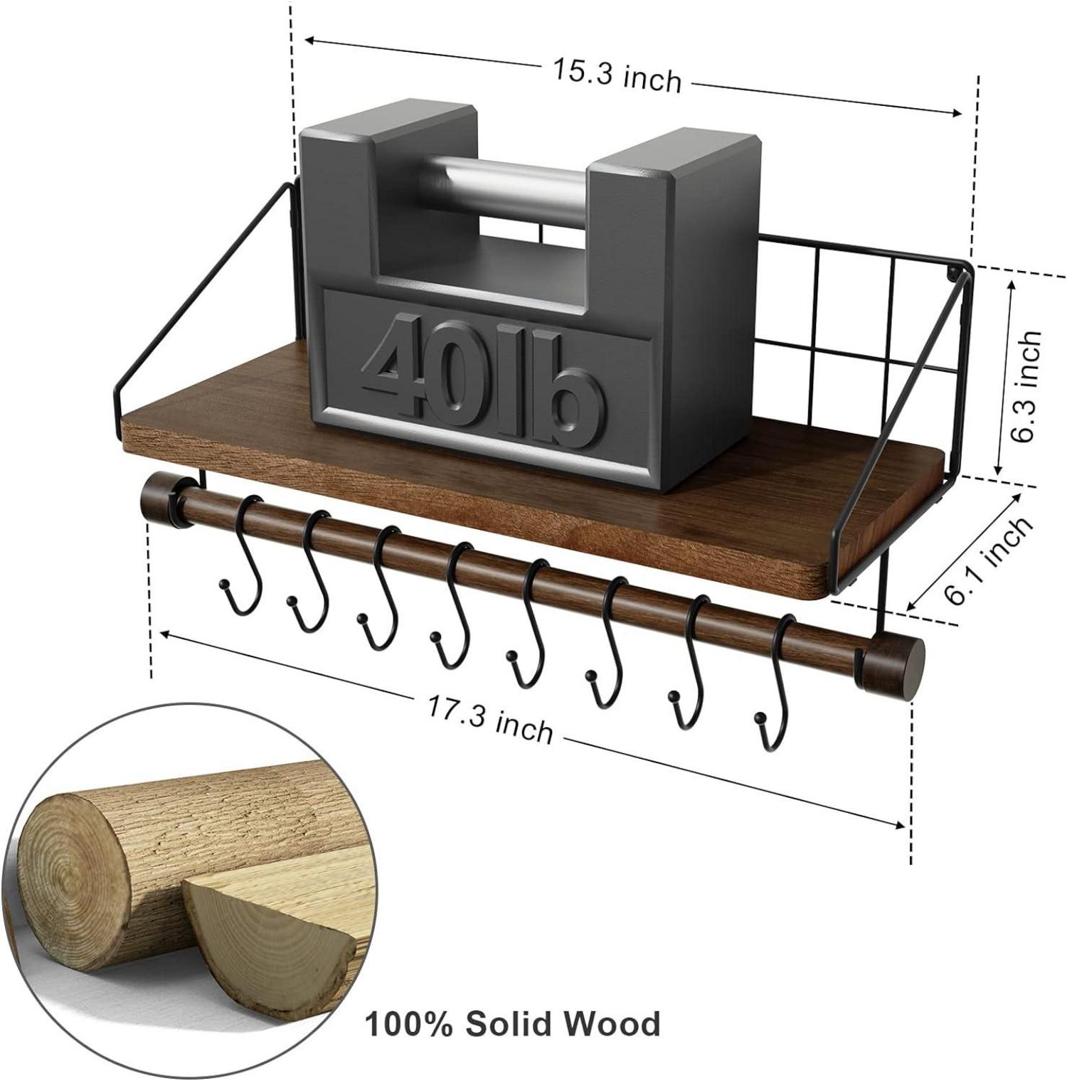 Wandregal Holz Gewürzregal Schwarz Metall Haken Handtuchhalter