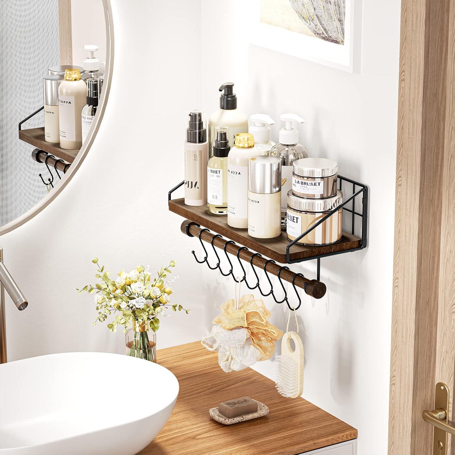 Alsonerbay Rustikales Wandregal Schwarz Metall mit Holzregal und Haken