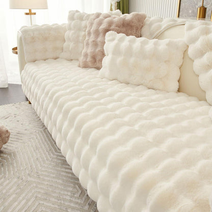 Weicher Sofaüberzug Kunstpelz Rutschfest Beige Weiß 90x160cm