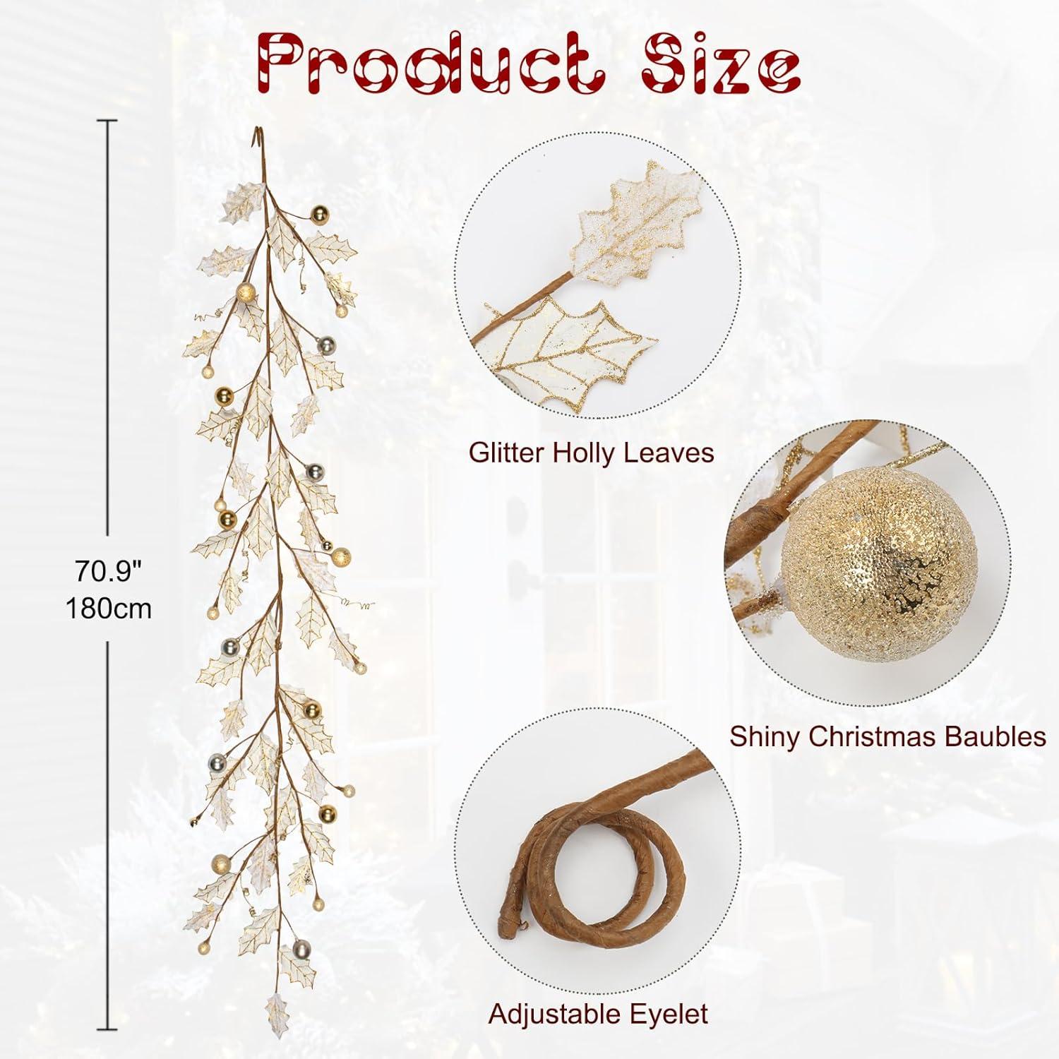 Winterliche Weihnachtsgirlande mit Glitzerkugeln, 180 cm