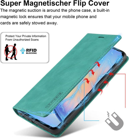 A34 5G Hülle Leder Wallet Klapphülle green mit Schutzfolie