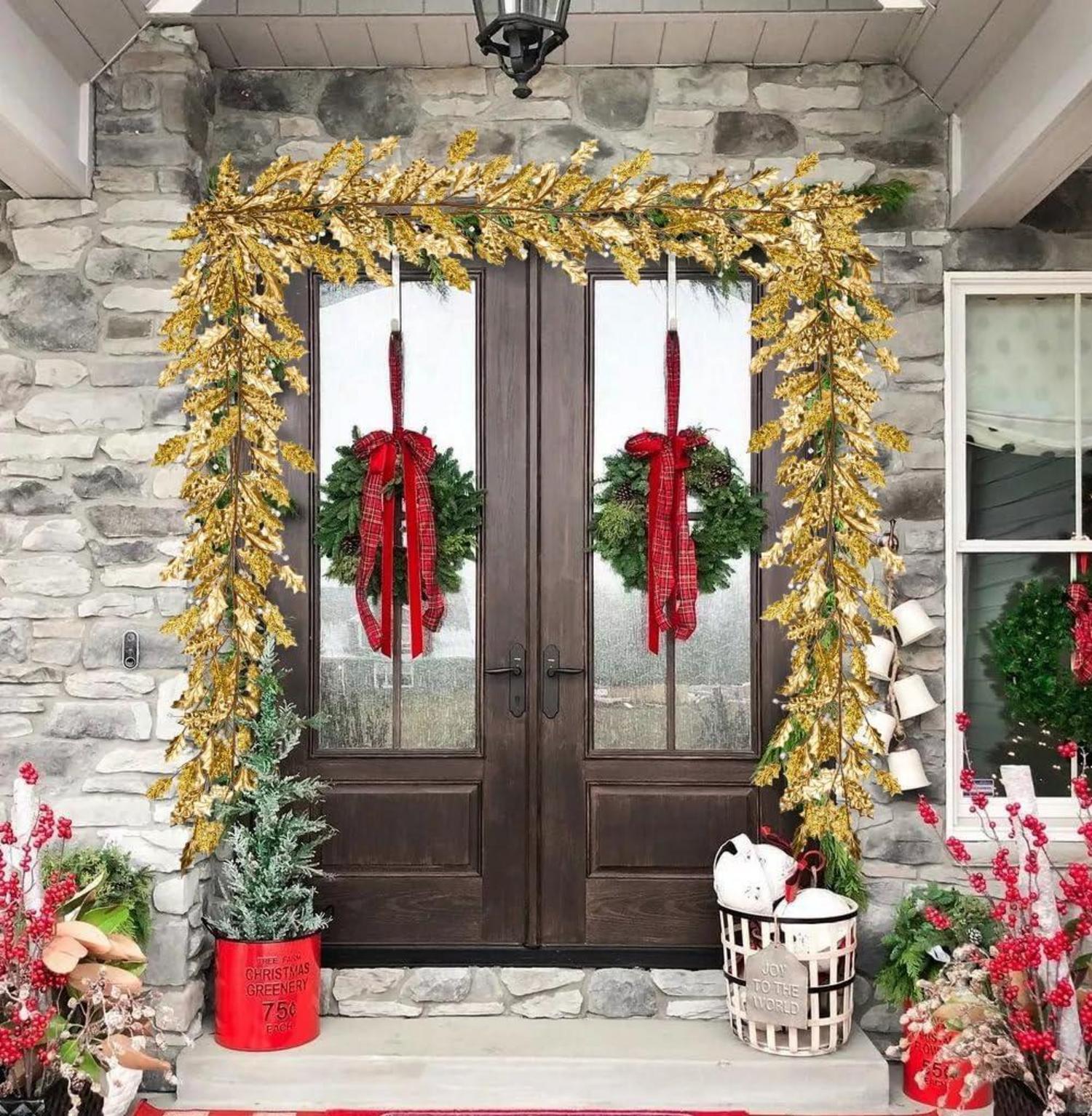 Winterliche Kunstpflanze Weihnachtsgirlande mit Acryldiamant, Goldene