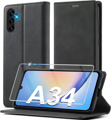 Hülle für Samsung Galaxy A34 5G Leder Wallet Flip Case mit Schutzfolie