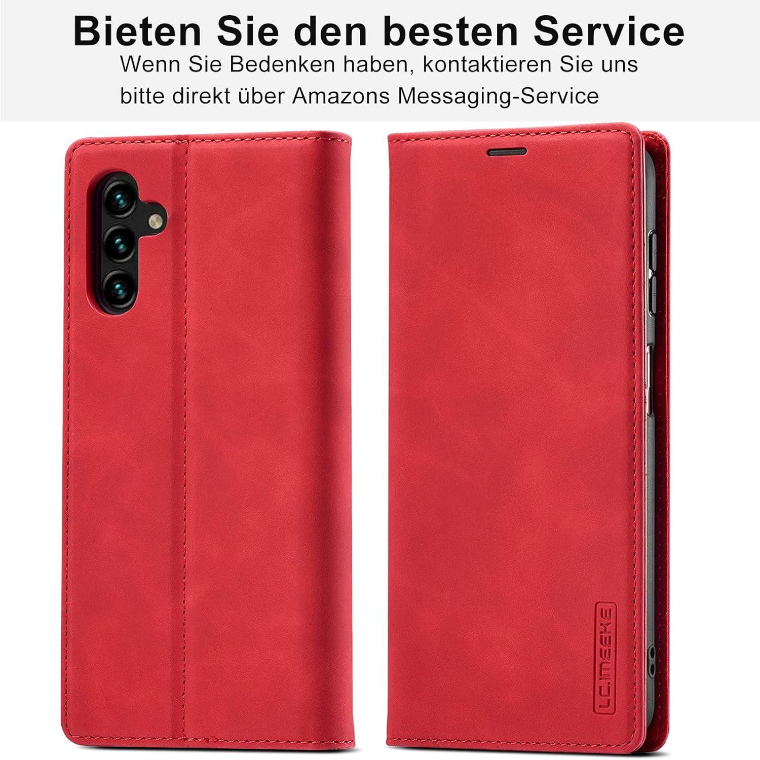 Samsung Galaxy A34 5G Hülle Leder Wallet Flip Cover Schutzhülle Rot