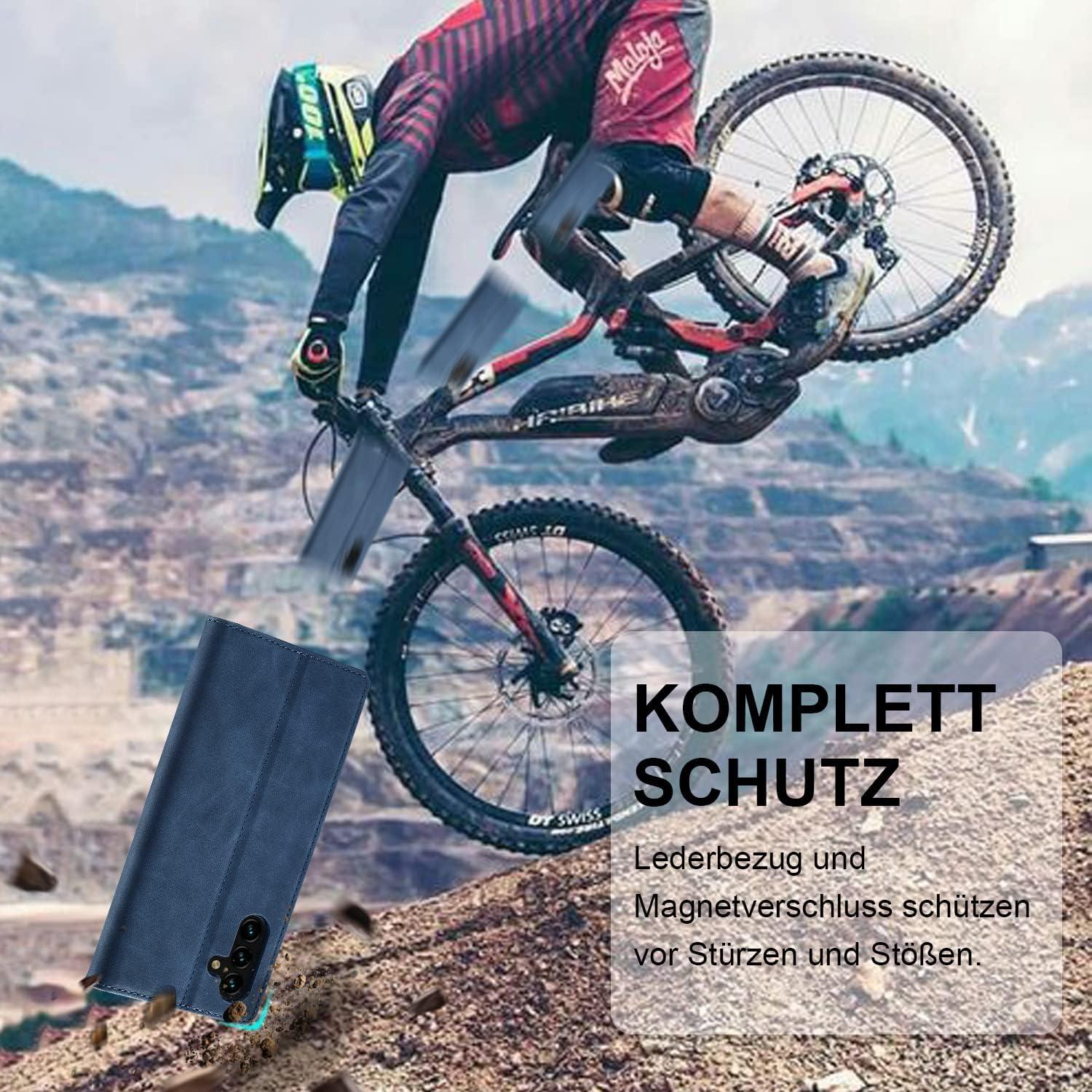 Samsung Galaxy A34 5G Hülle Leder Klappbar mit Schutzfolie Blau