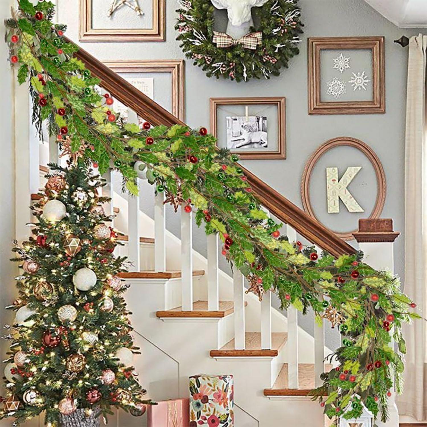 Weihnachtsgirlande mit Acryldiamant und Glitzer 180 cm Grün