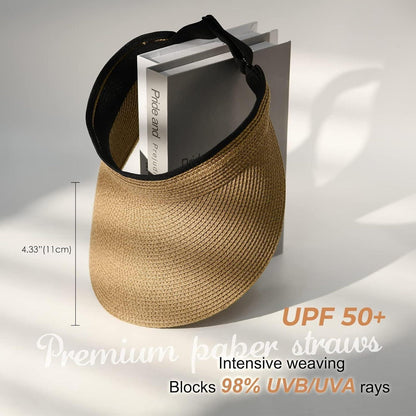 Damen Sonnenhut UV-Schutz Strohhut Faltbar Khaki Einheitsgröße
