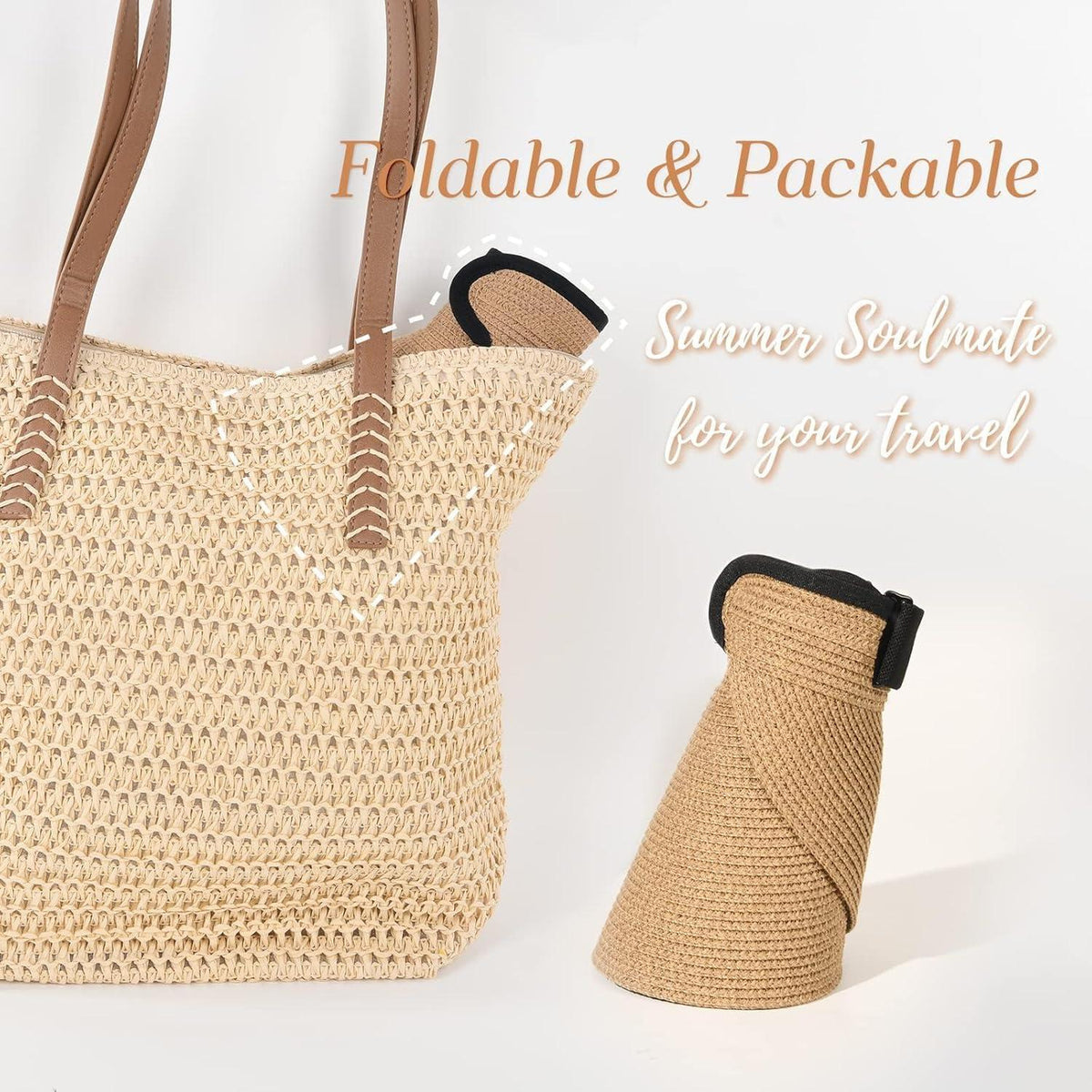 Damen Sonnenhut UV-Schutz Strohhut Faltbar Khaki Einheitsgröße