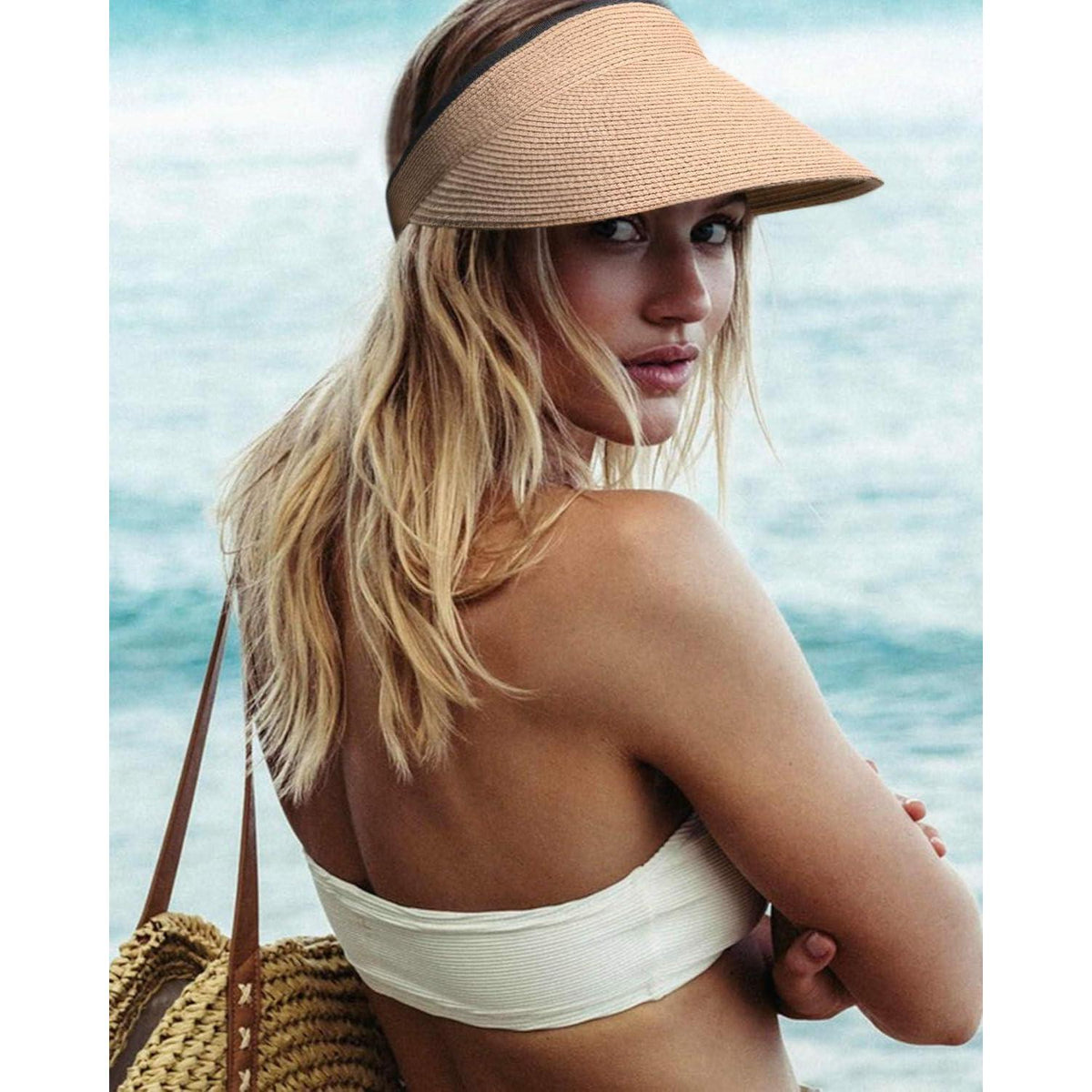 Damen Sonnenhut UV-Schutz Strohhut Faltbar Khaki Einheitsgröße