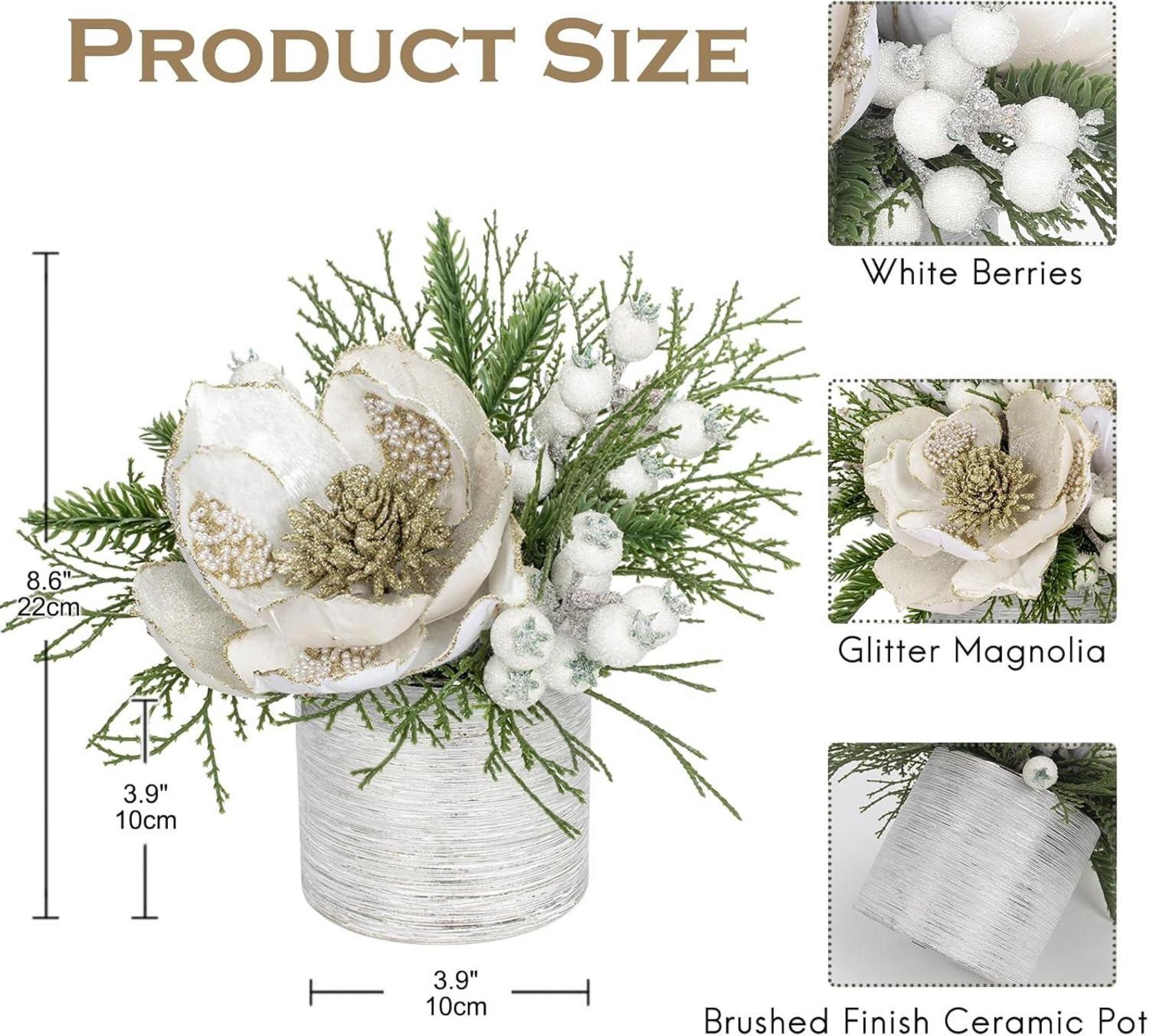 Kunstpflanze Weihnachtsdeko Magnolie Gesteck Keramiktopf