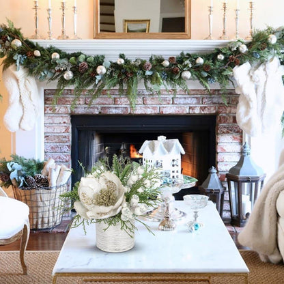 Kunstpflanze Weihnachtsdeko Magnolie Gestecke im Keramiktopf