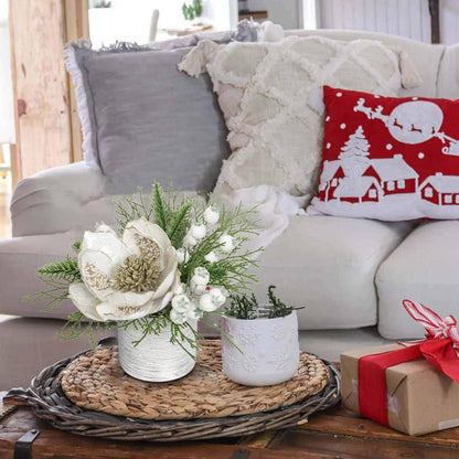 Kunstpflanze Weihnachtsdeko Magnolie Gestecke Tannenzweig Kugeln Tannenzapfen