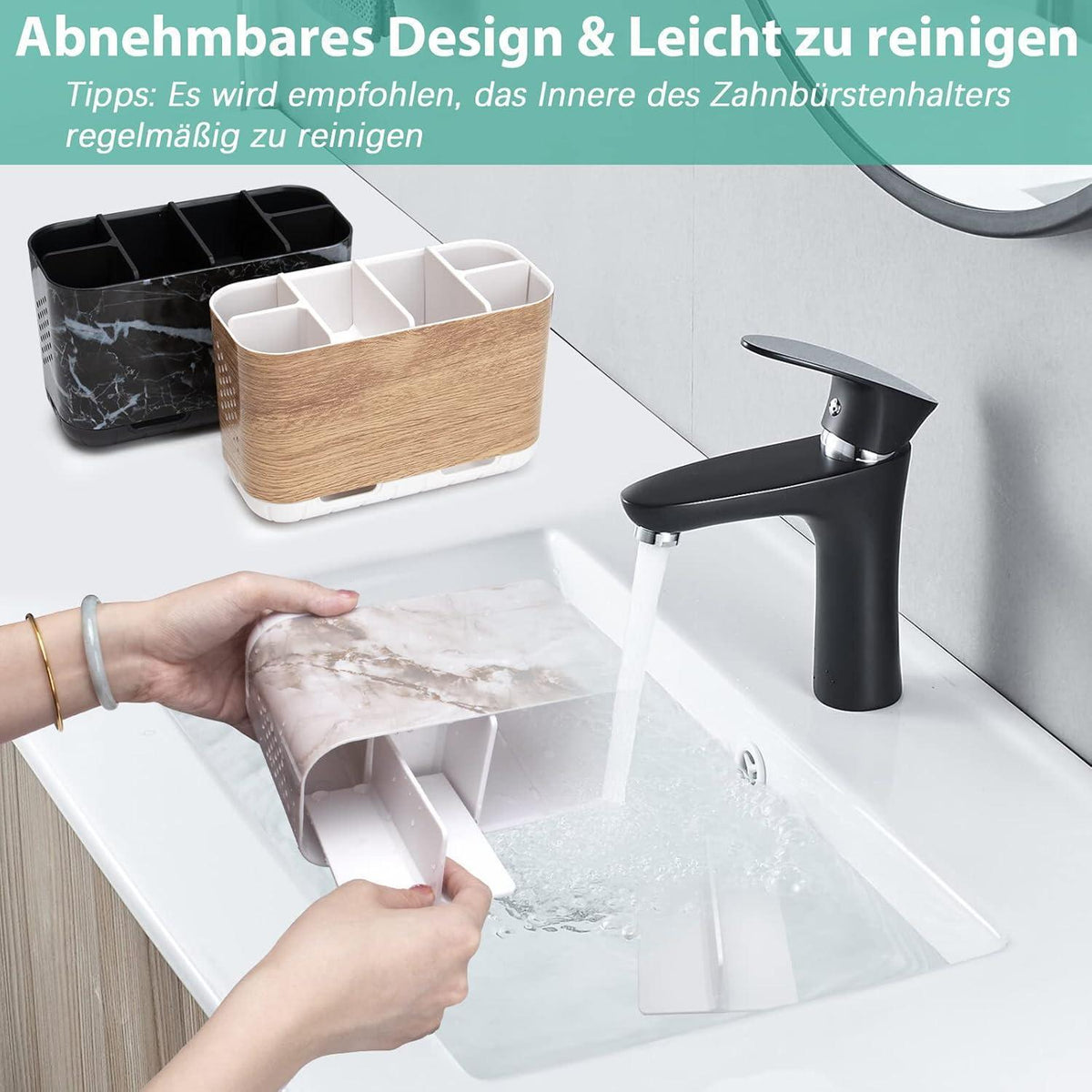 Zahnbürstenhalter Marmor Weiß mit Drainagelöchern für Familie