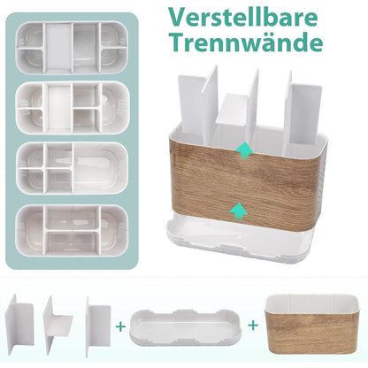 Zahnbürstenhalter Holzmaserung mit Trennwänden